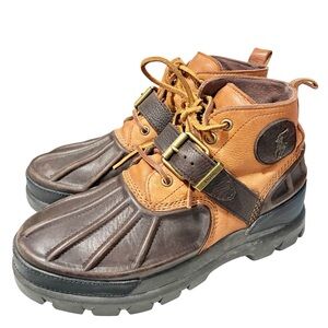 Polo Ralph Lauren Oslo High Leather Boots Brown Strap Buckle Men's Size 8